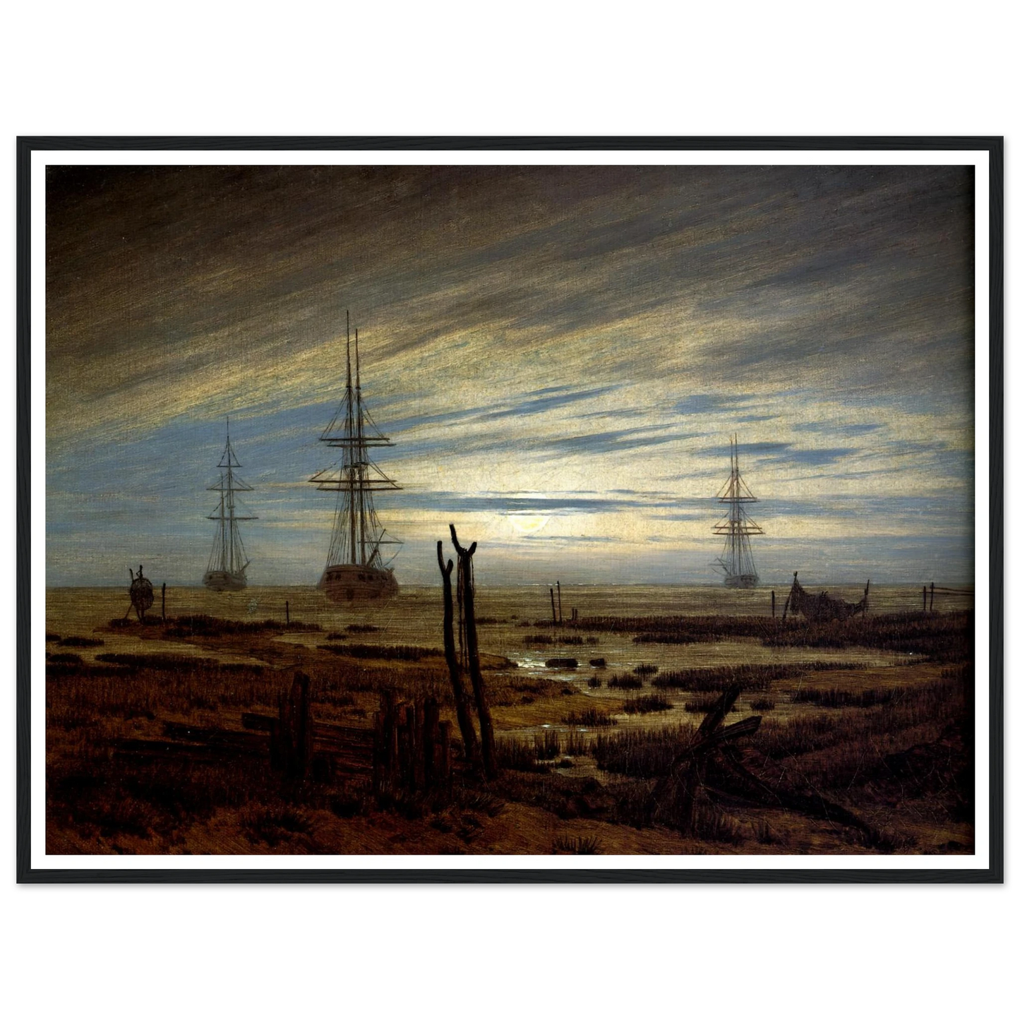 Navires à l'ancre Huile sur toile (1815) Art Print | Caspar David Friedrich - Framed Poster - 30x40 cm / 12x16″ - Black frame