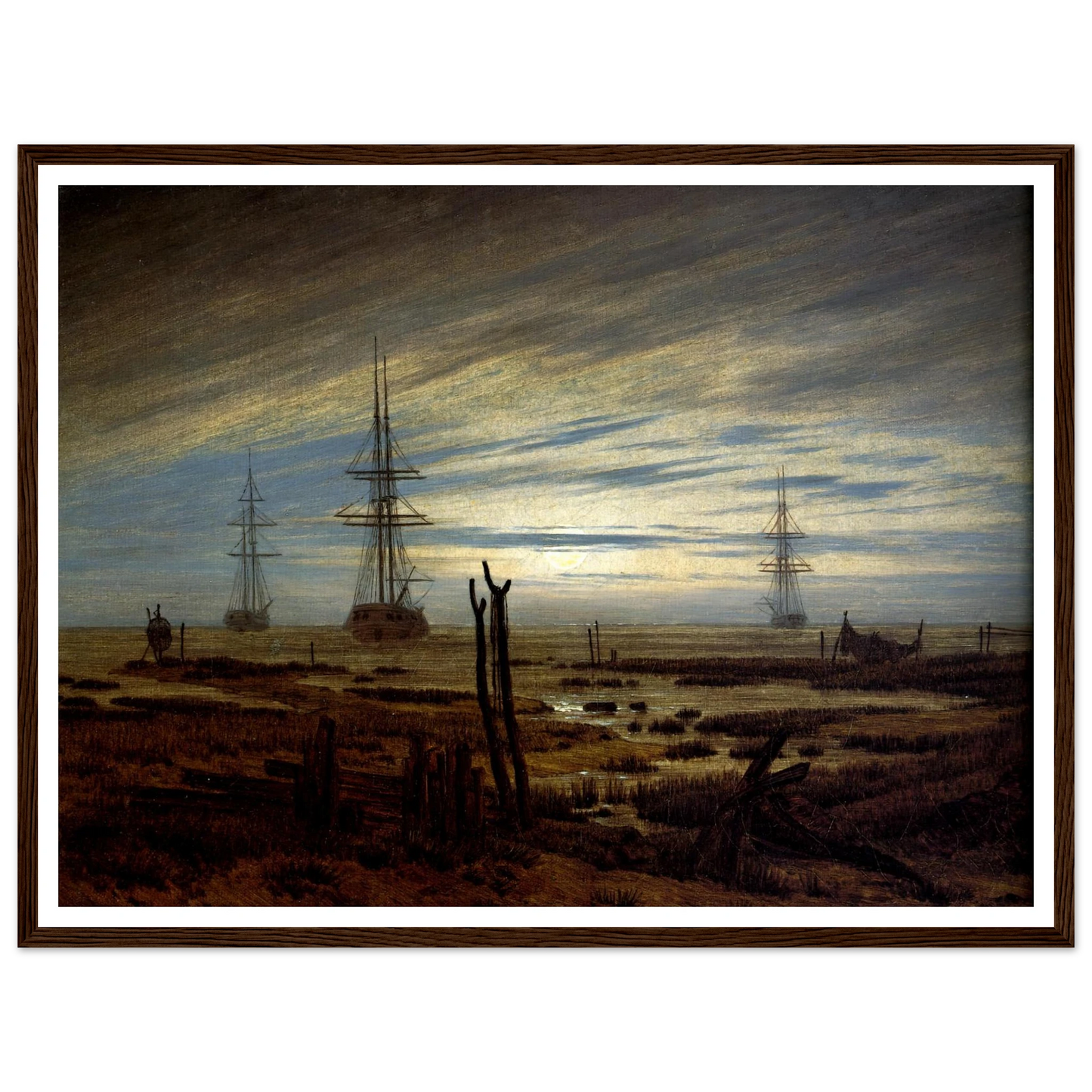 Navires à l'ancre Huile sur toile (1815) Art Print | Caspar David Friedrich - Framed Poster - 30x40 cm / 12x16″ - Black frame