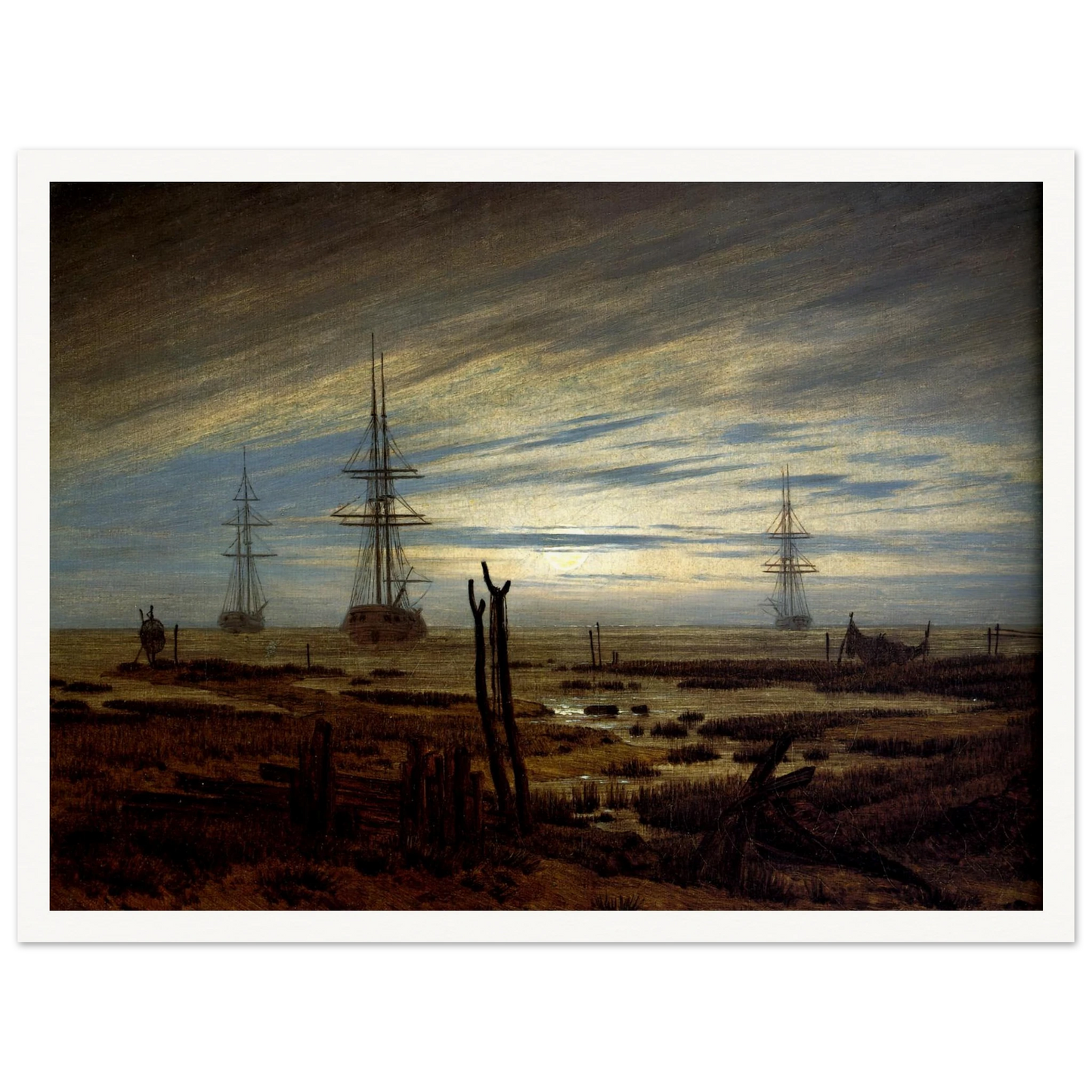 Navires à l'ancre Huile sur toile (1815) Art Print | Caspar David Friedrich - Framed Poster - 30x40 cm / 12x16″ - Black frame