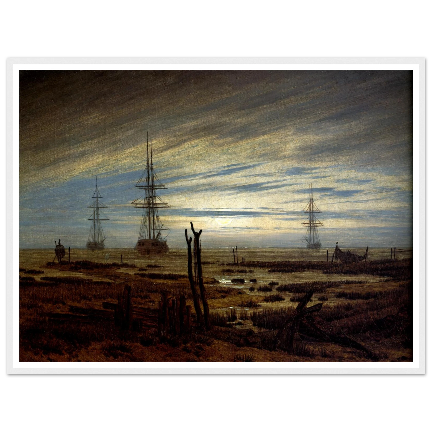 Navires à l'ancre Huile sur toile (1815) Art Print | Caspar David Friedrich - Framed Poster - 30x40 cm / 12x16″ - Black frame