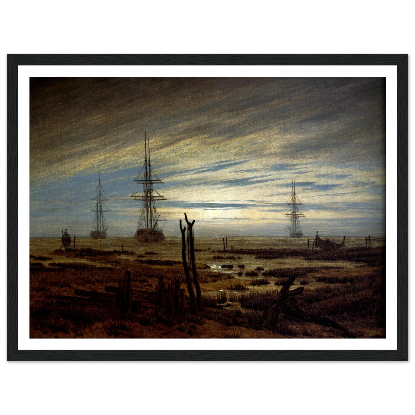 Navires à l'ancre Huile sur toile (1815) Art Print | Caspar David Friedrich - Framed Poster - 30x40 cm / 12x16″ - Black frame