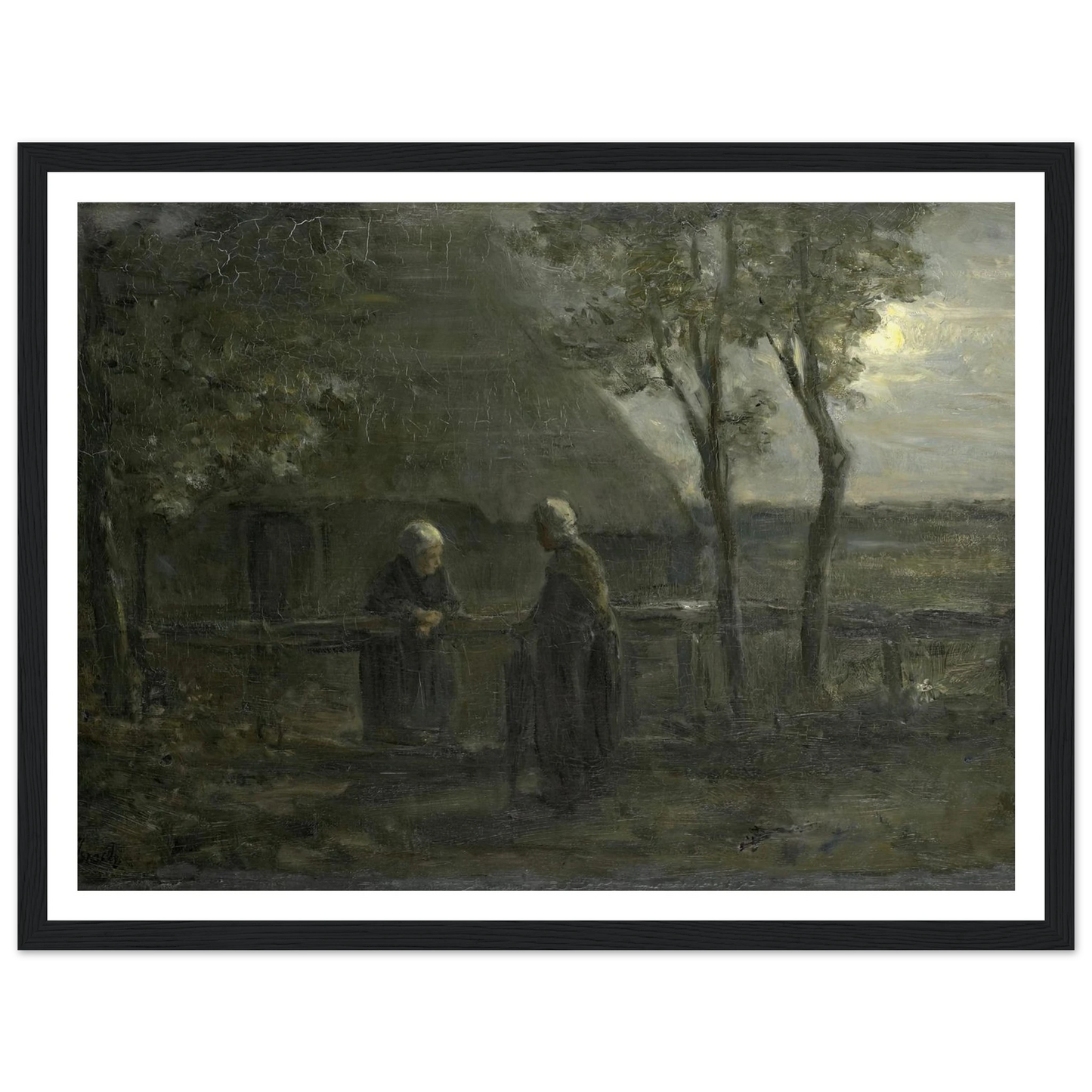 ‘Neighborly Gossip’ (1897) Art Print | Jozef Israels - Framed Poster - 30x40 cm / 12x16″ - Black frame