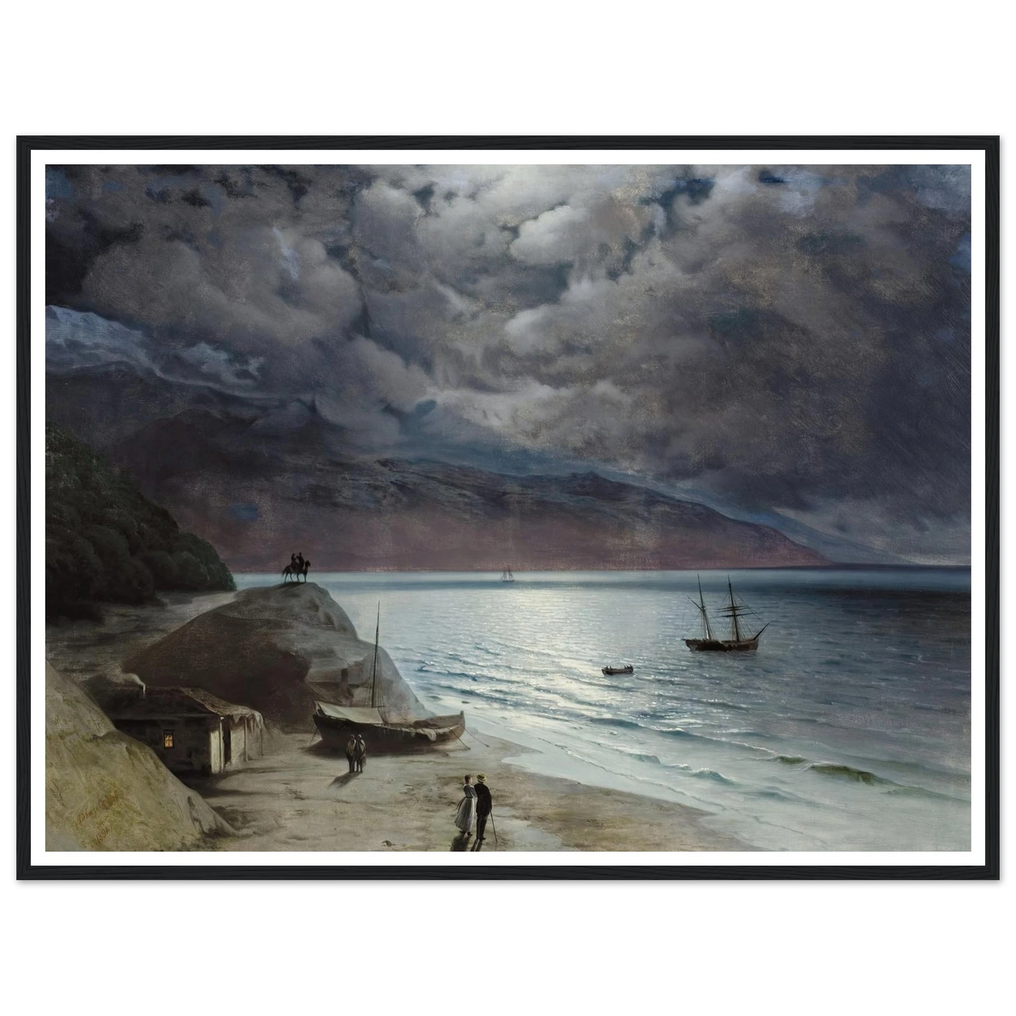 Night at Gurzof (1891) Art Print | Ivan Konstantinovich Aivazovsky - Framed Poster - 30x40 cm / 12x16″ - Black frame