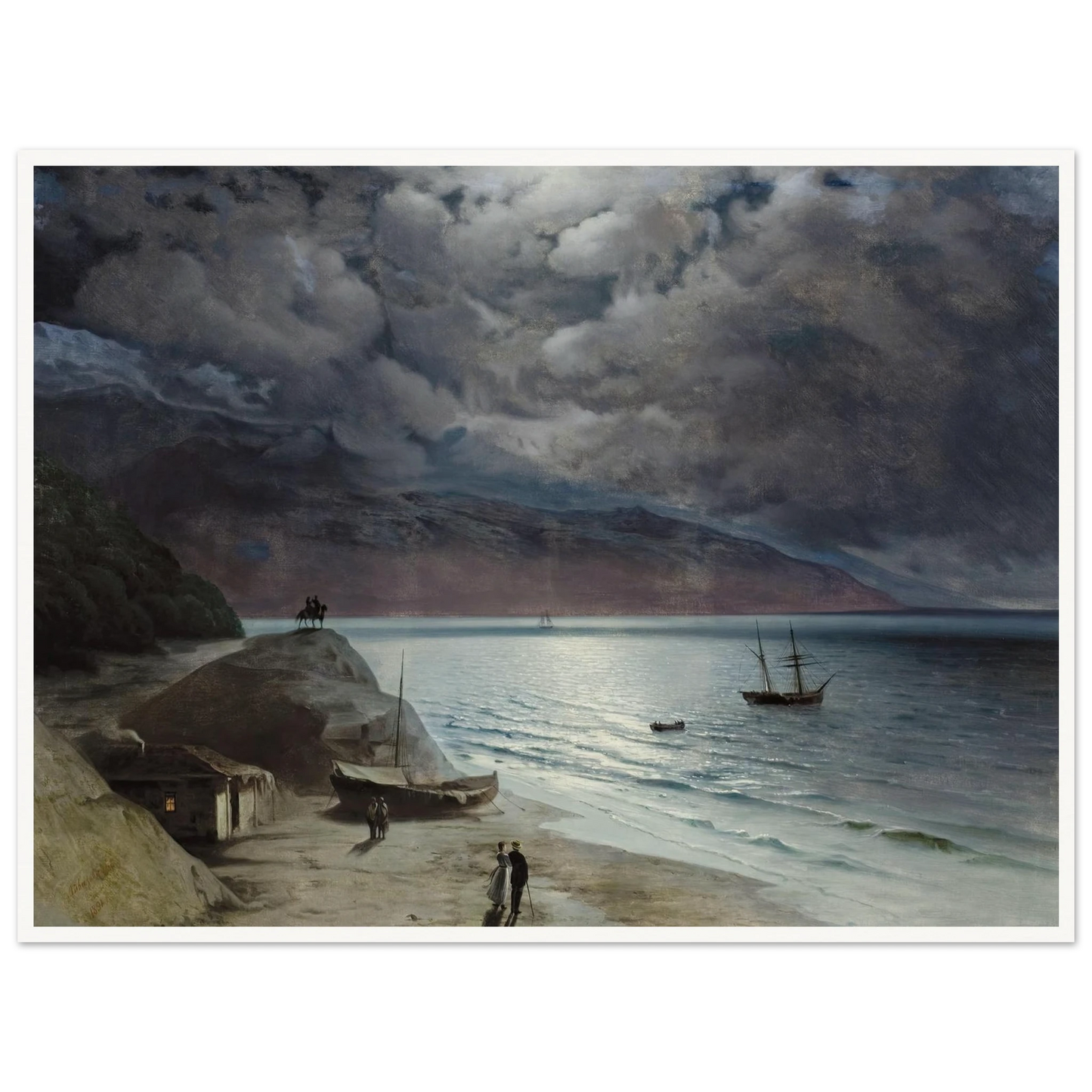 Night at Gurzof (1891) Art Print | Ivan Konstantinovich Aivazovsky - Framed Poster - 30x40 cm / 12x16″ - Black frame