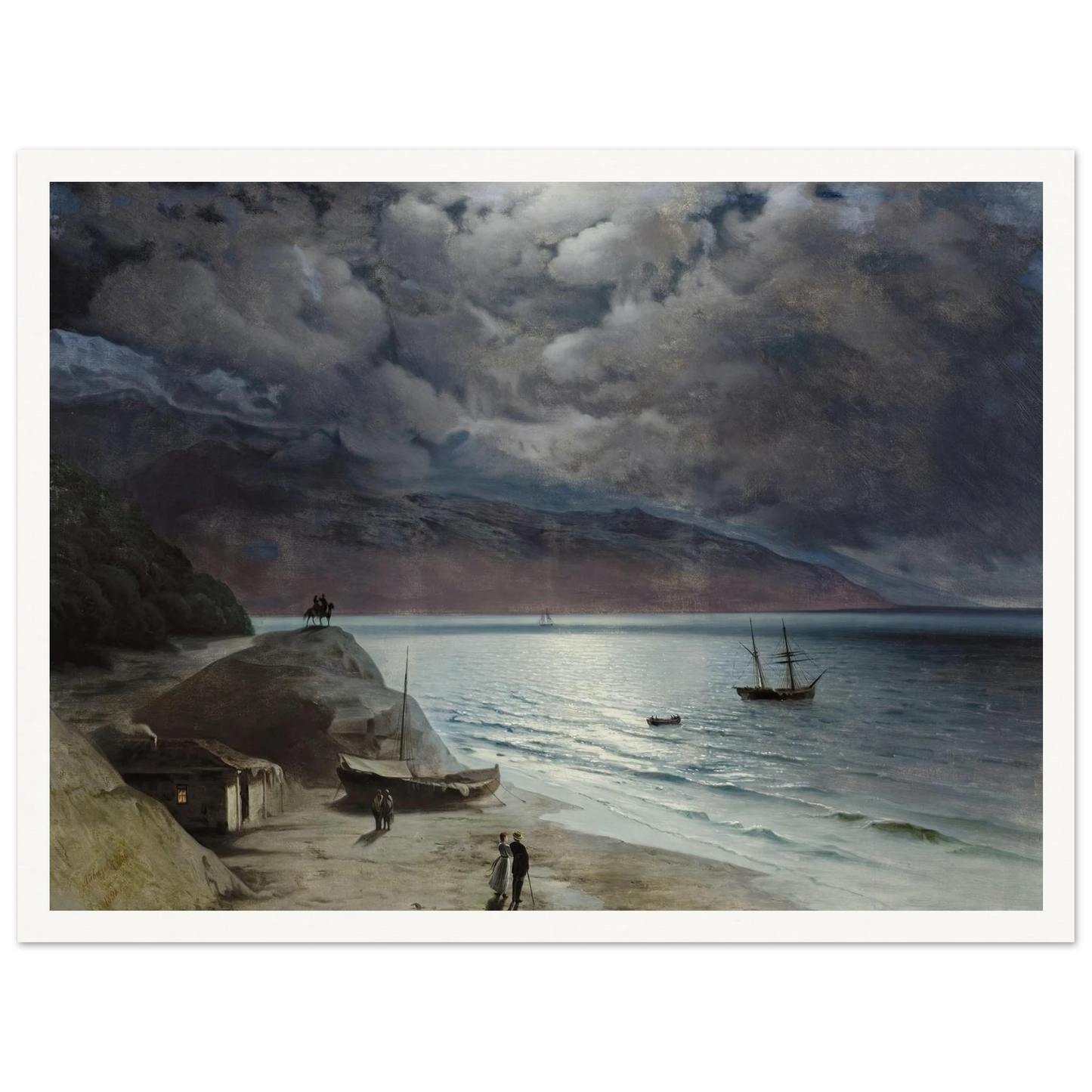 Night at Gurzof (1891) Art Print | Ivan Konstantinovich Aivazovsky - Framed Poster - 30x40 cm / 12x16″ - Black frame