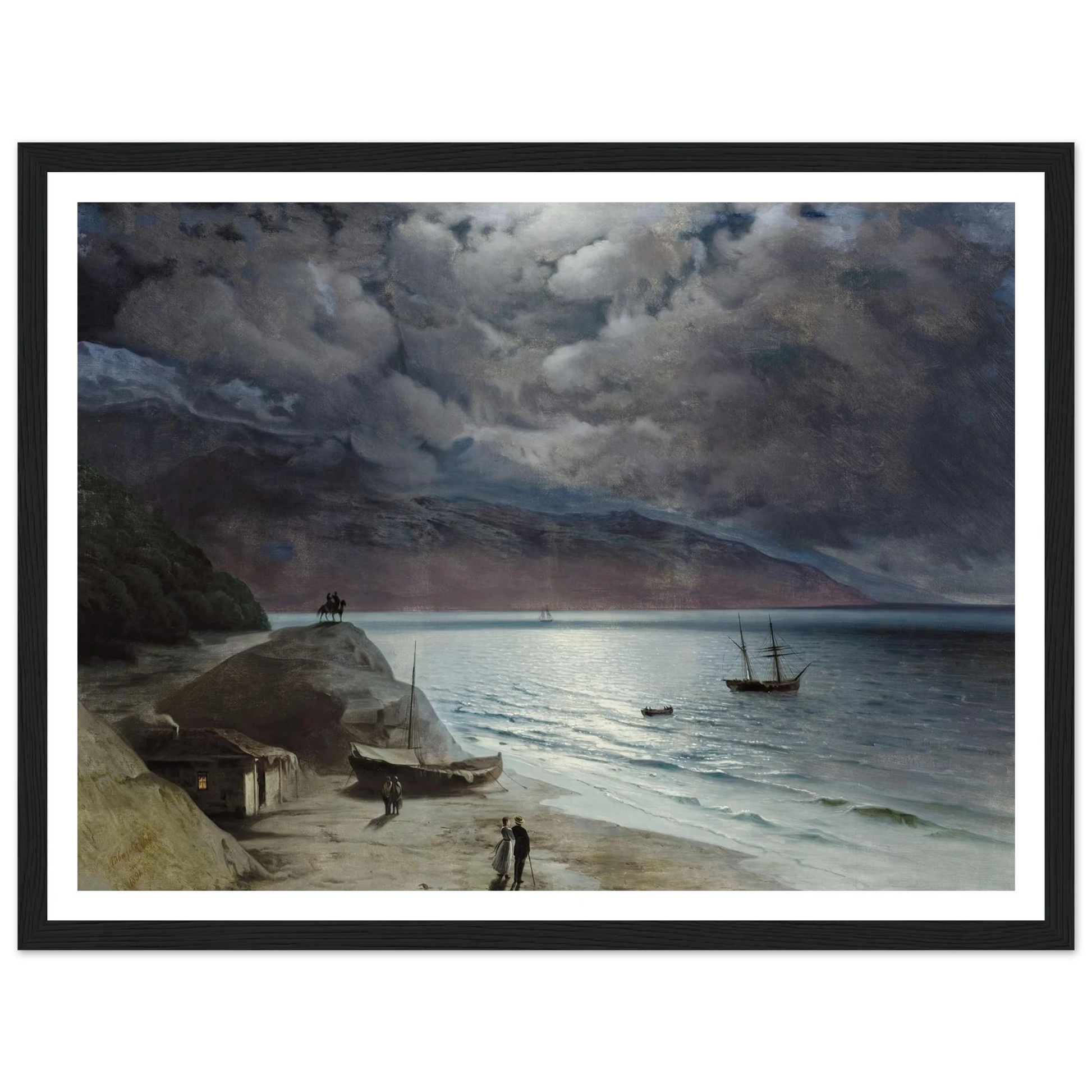 Night at Gurzof (1891) Art Print | Ivan Konstantinovich Aivazovsky - Framed Poster - 30x40 cm / 12x16″ - Black frame