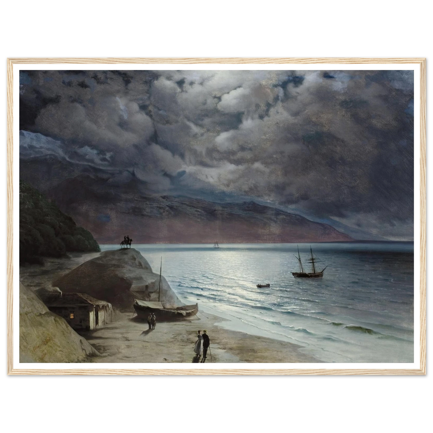 Night at Gurzof (1891) Art Print | Ivan Konstantinovich Aivazovsky - Framed Poster - 30x40 cm / 12x16″ - Black frame