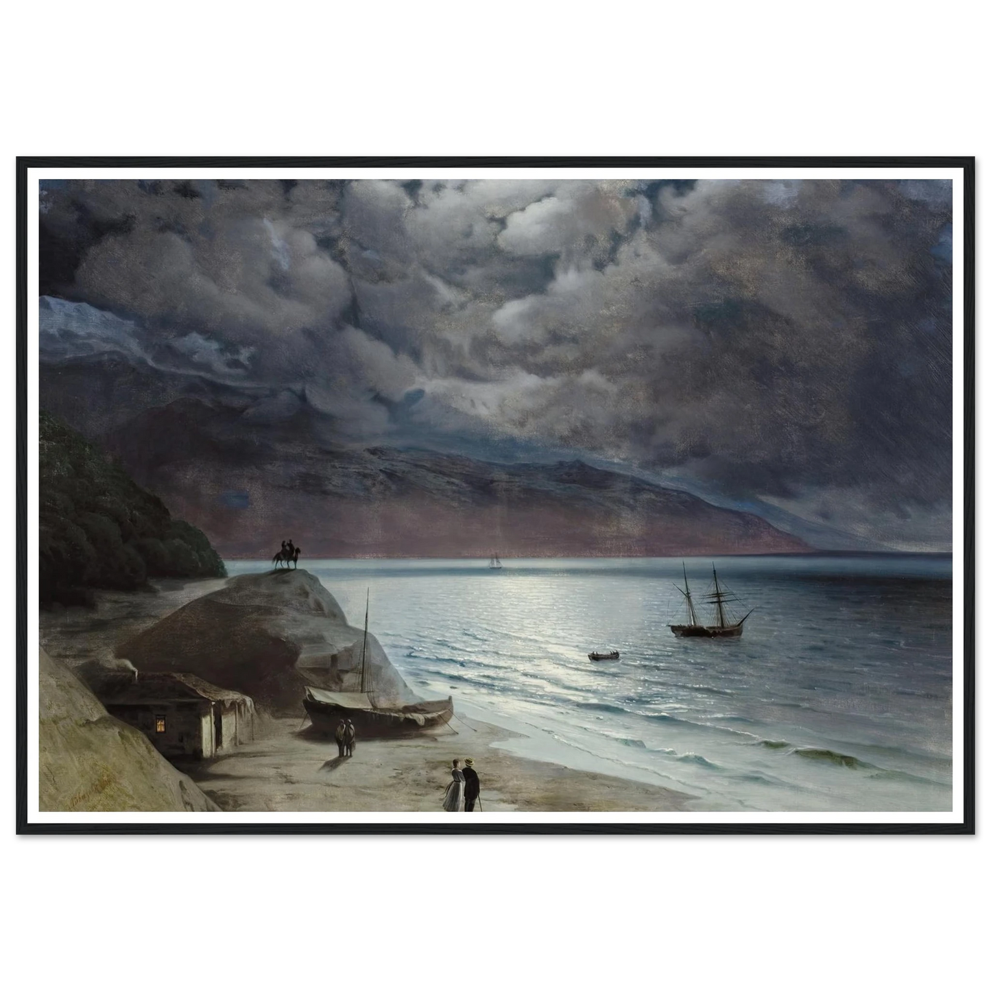 Night at Gurzof (1891) Art Print | Ivan Konstantinovich Aivazovsky - Framed Poster - 30x40 cm / 12x16″ - Black frame