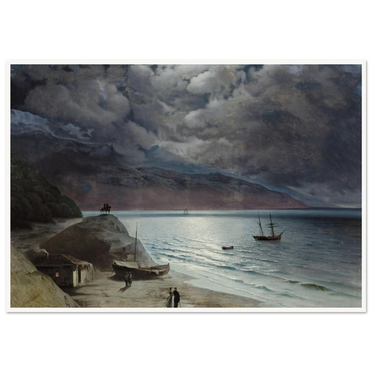 Night at Gurzof (1891) Art Print | Ivan Konstantinovich Aivazovsky - Framed Poster - 30x40 cm / 12x16″ - Black frame