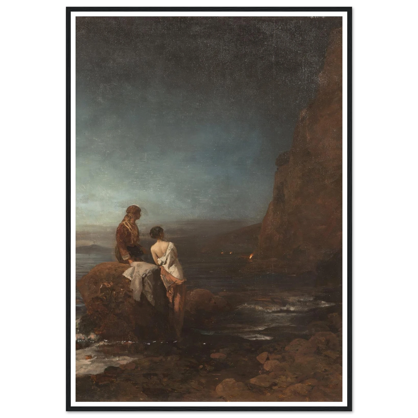 Night by the beach of Naples (1880) Art Print | Oswald Achenbach - Framed Poster - 30x40 cm / 12x16″ - Black frame