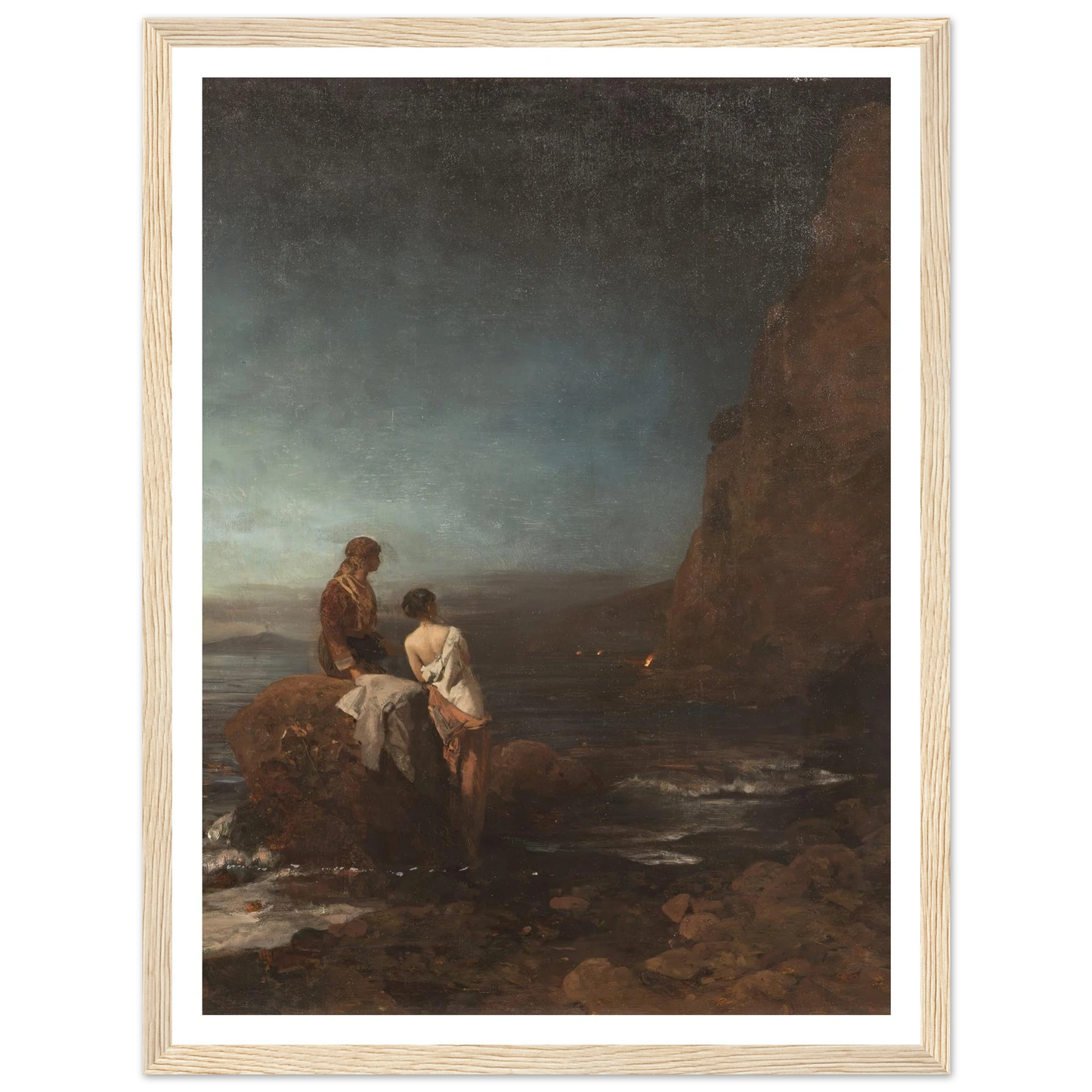 Night by the beach of Naples (1880) Art Print | Oswald Achenbach - Framed Poster - 30x40 cm / 12x16″ - Black frame