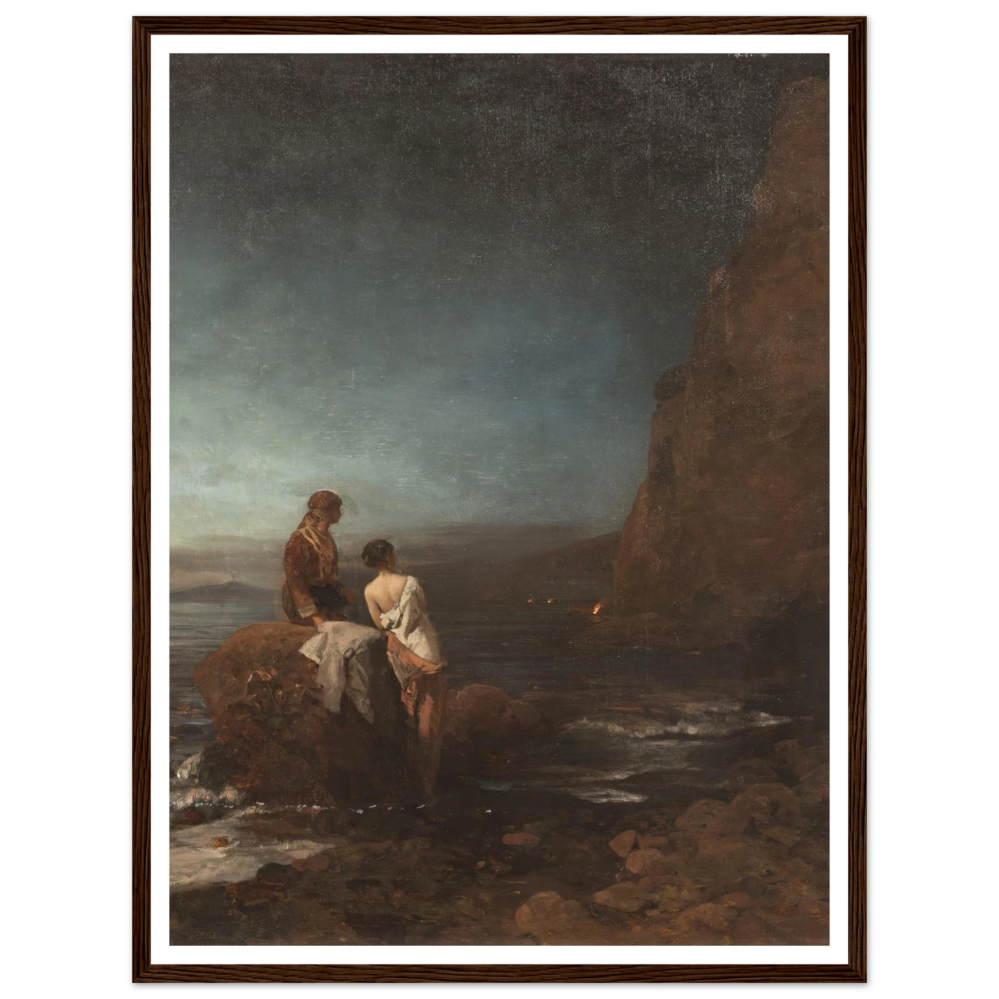Night by the beach of Naples (1880) Art Print | Oswald Achenbach - Framed Poster - 30x40 cm / 12x16″ - Black frame
