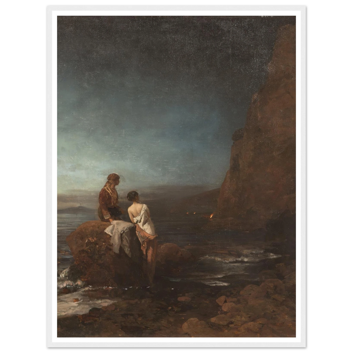 Night by the beach of Naples (1880) Art Print | Oswald Achenbach - Framed Poster - 30x40 cm / 12x16″ - Black frame