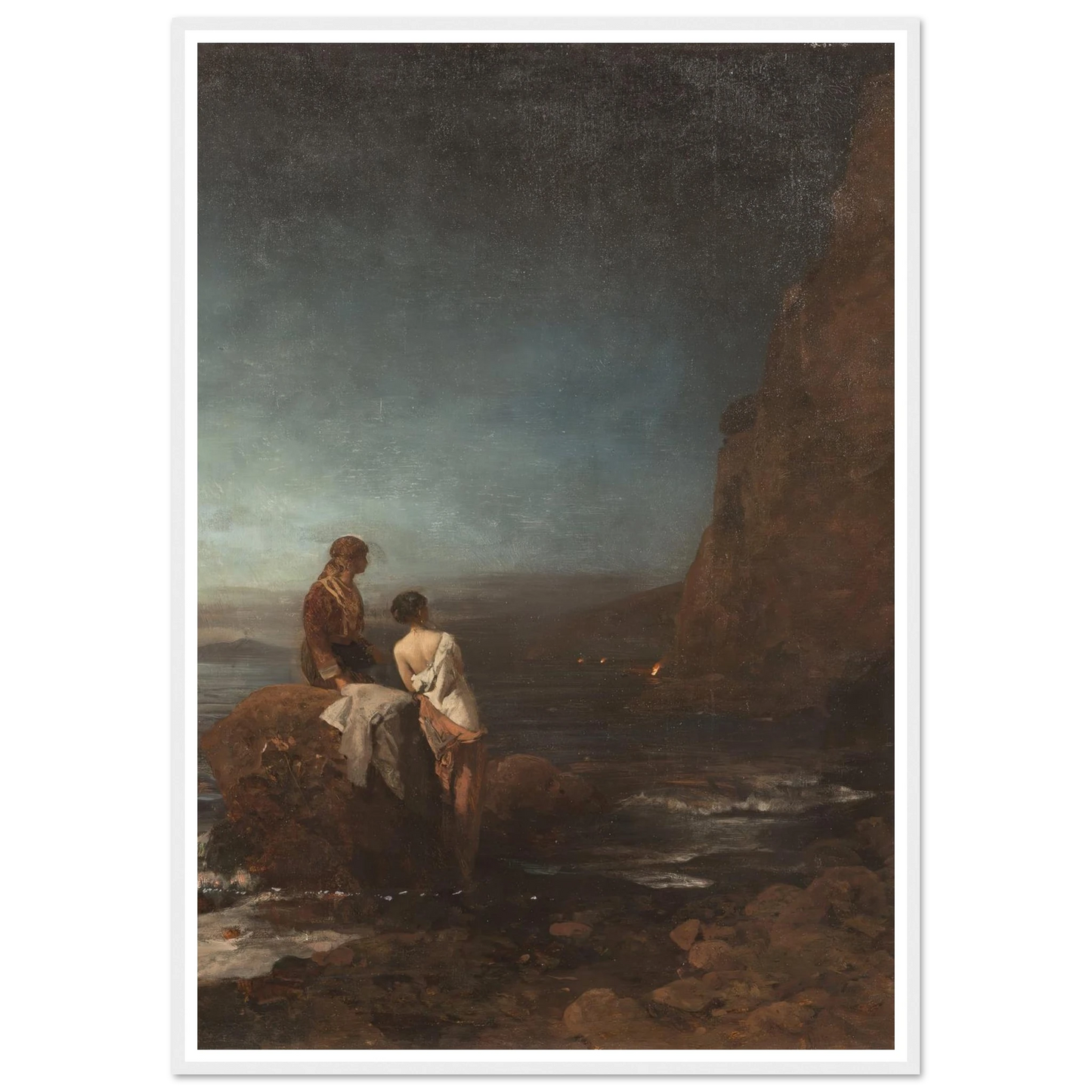 Night by the beach of Naples (1880) Art Print | Oswald Achenbach - Framed Poster - 30x40 cm / 12x16″ - Black frame