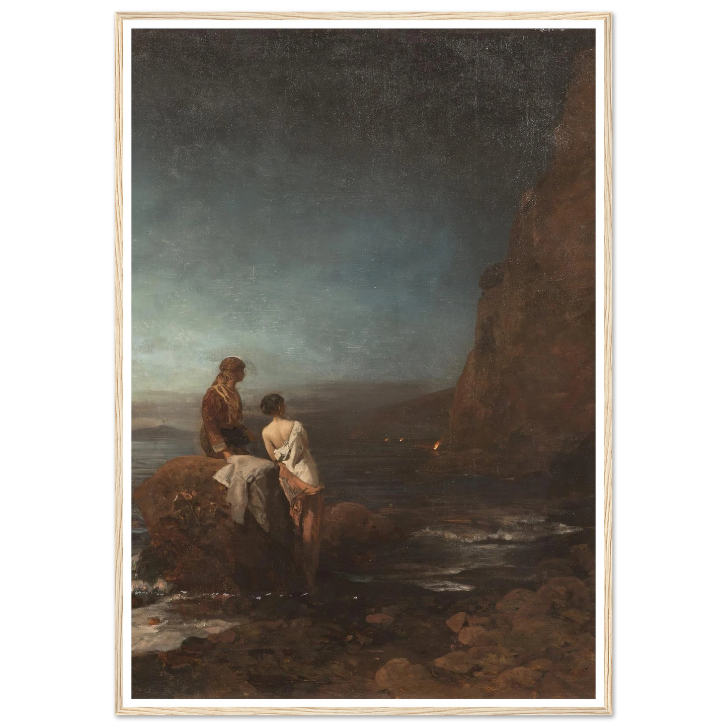 Night by the beach of Naples (1880) Art Print | Oswald Achenbach - Framed Poster - 30x40 cm / 12x16″ - Black frame