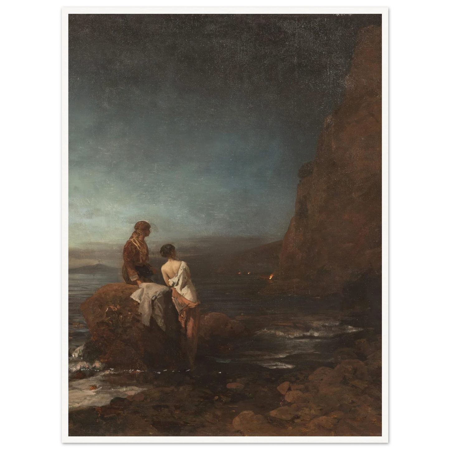 Night by the beach of Naples (1880) Art Print | Oswald Achenbach - Framed Poster - 30x40 cm / 12x16″ - Black frame