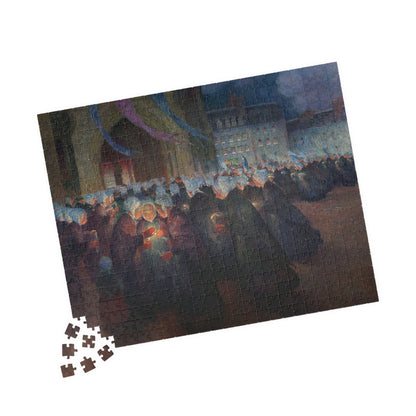 Nightime Procession at Saint-Paul de Leon Puzzle | Ferdinand Loyen du Puigaudeau - - 252 pcs (Horizontal) - 
