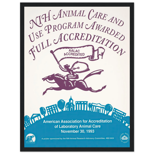 NIH Animal Care and Use Program awarded full accreditation (1993) Art Print | National Institutes of Health - Framed Poster - 30x40 cm / 12x16″ - Black frame
