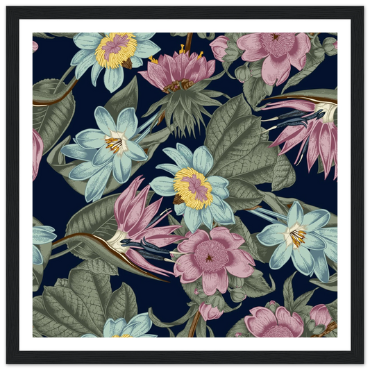 Nocturnal Jungle Bloom Art Print | William Morris Inspired - Framed Poster - 30x30 cm / 12x12″ - Black frame