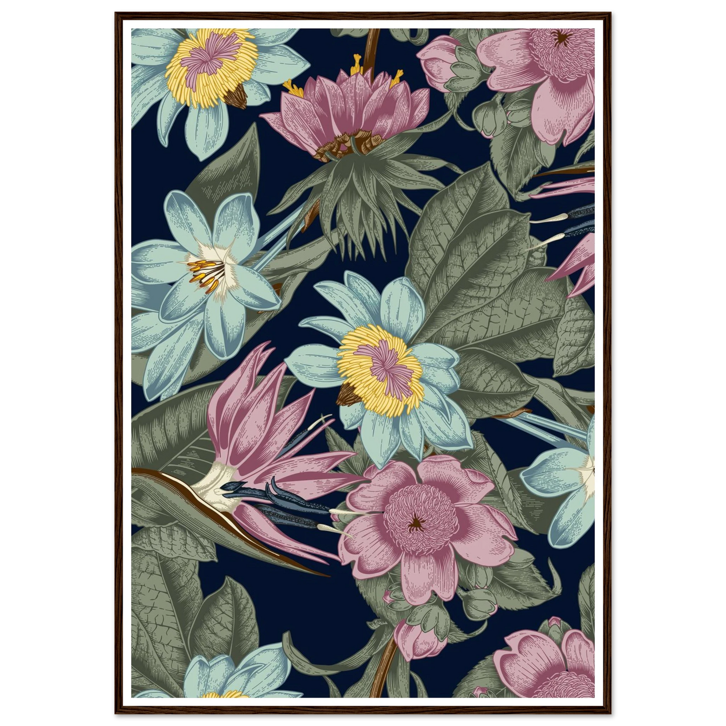 Nocturnal Jungle Bloom Art Print | William Morris Inspired - Framed Poster - 30x30 cm / 12x12″ - Black frame