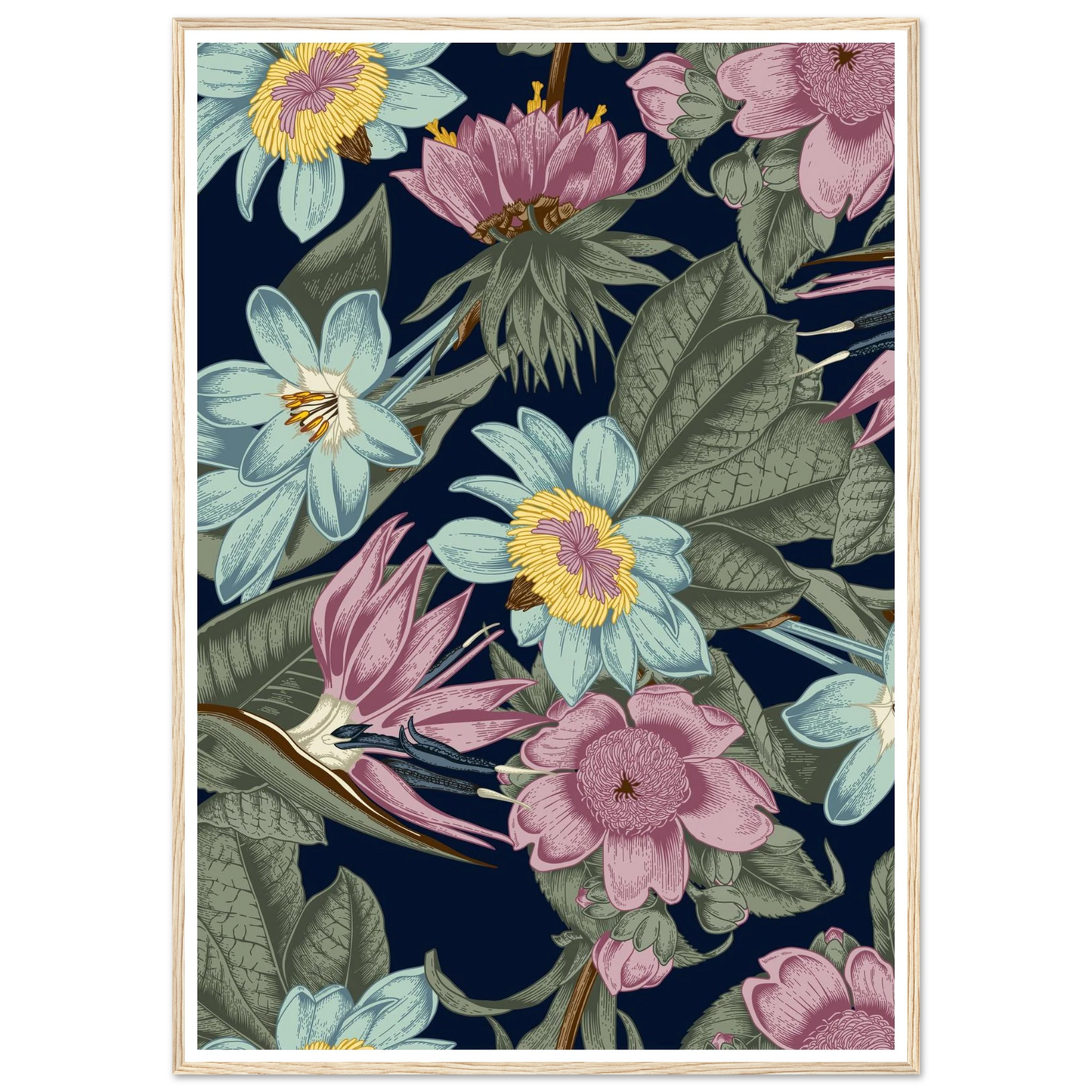 Nocturnal Jungle Bloom Art Print | William Morris Inspired - Framed Poster - 30x30 cm / 12x12″ - Black frame