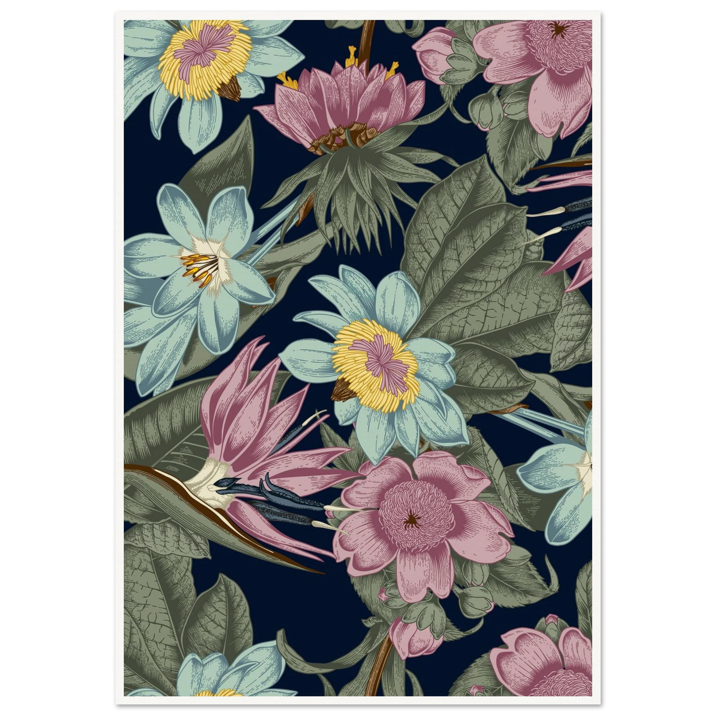 Nocturnal Jungle Bloom Art Print | William Morris Inspired - Framed Poster - 30x30 cm / 12x12″ - Black frame