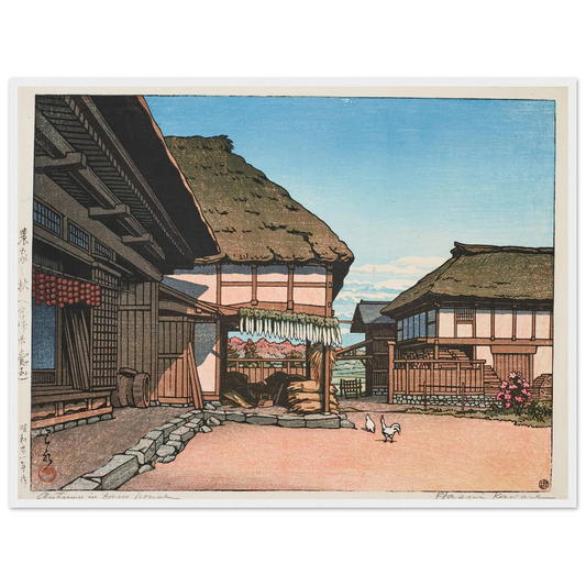 Noka no aki Miyagi-ken Ayashi (Autumn at a Farmhouse in Ayashi, Miyagi) (1946) Art Print | Kawase Hasui - Framed Poster - 30x40 cm / 12x16″ - Black frame