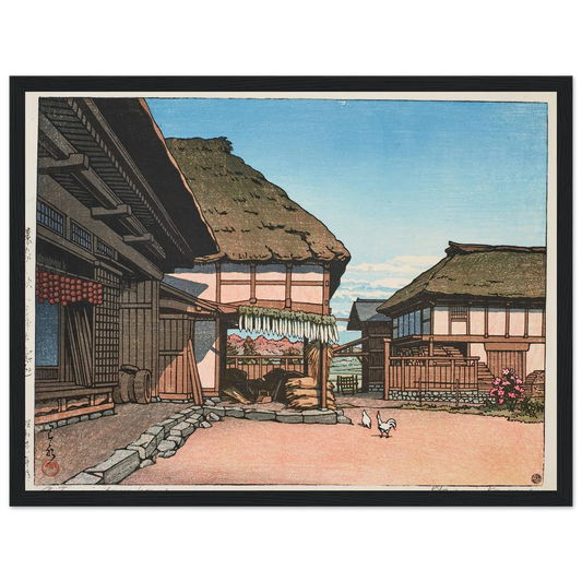 Noka no aki Miyagi-ken Ayashi (Autumn at a Farmhouse in Ayashi, Miyagi) (1946) Art Print | Kawase Hasui - Framed Poster - 30x40 cm / 12x16″ - Black frame