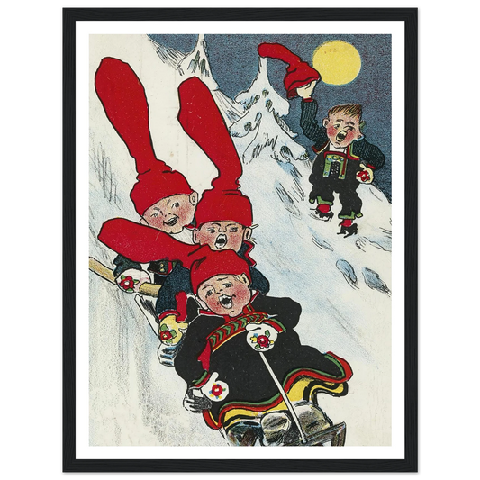 Nordic Hat Sledding Race - Framed Poster - 30x40 cm / 12x16″ - Black frame