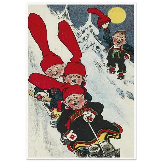 Nordic Hat Sledding Race - Framed Poster - 30x40 cm / 12x16″ - Black frame