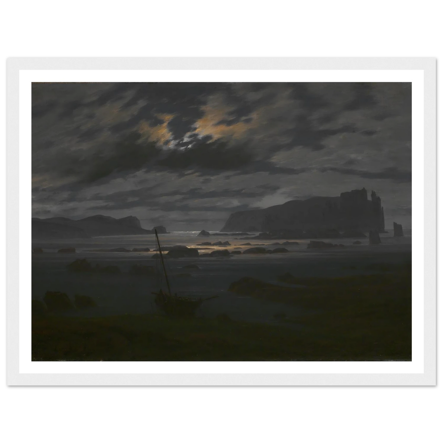 Northern Sea in the Moonlight Art Print | Caspar David Friedrich - Framed Poster - 30x40 cm / 12x16″ - Black frame