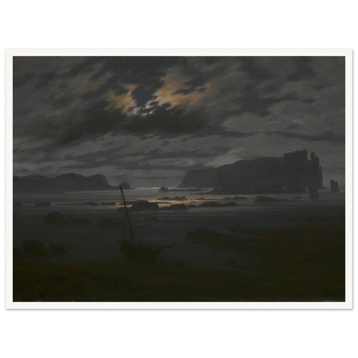 Northern Sea in the Moonlight Art Print | Caspar David Friedrich - Framed Poster - 30x40 cm / 12x16″ - Black frame