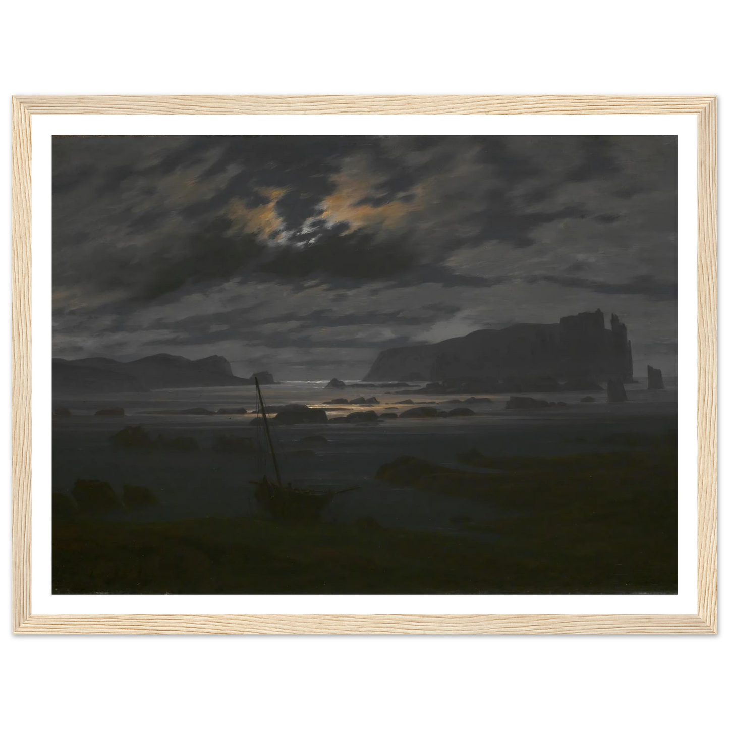 Northern Sea in the Moonlight Art Print | Caspar David Friedrich - Framed Poster - 30x40 cm / 12x16″ - Black frame