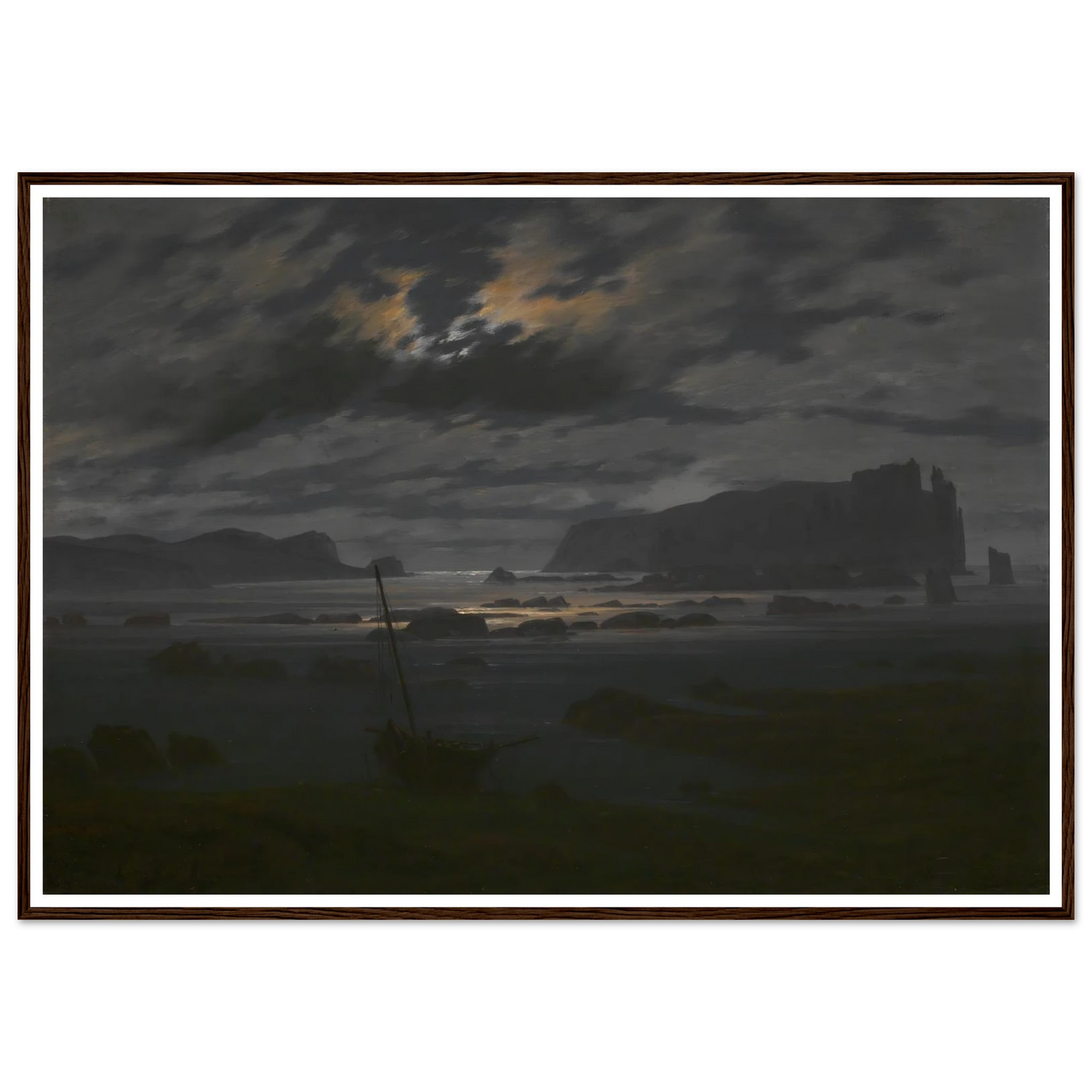 Northern Sea in the Moonlight Art Print | Caspar David Friedrich - Framed Poster - 30x40 cm / 12x16″ - Black frame