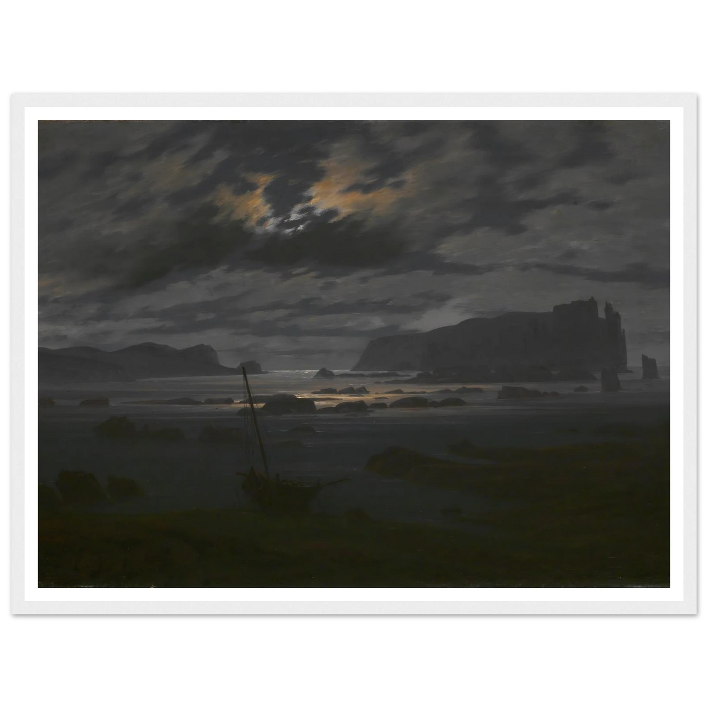 Northern Sea in the Moonlight Art Print | Caspar David Friedrich - Framed Poster - 30x40 cm / 12x16″ - Black frame