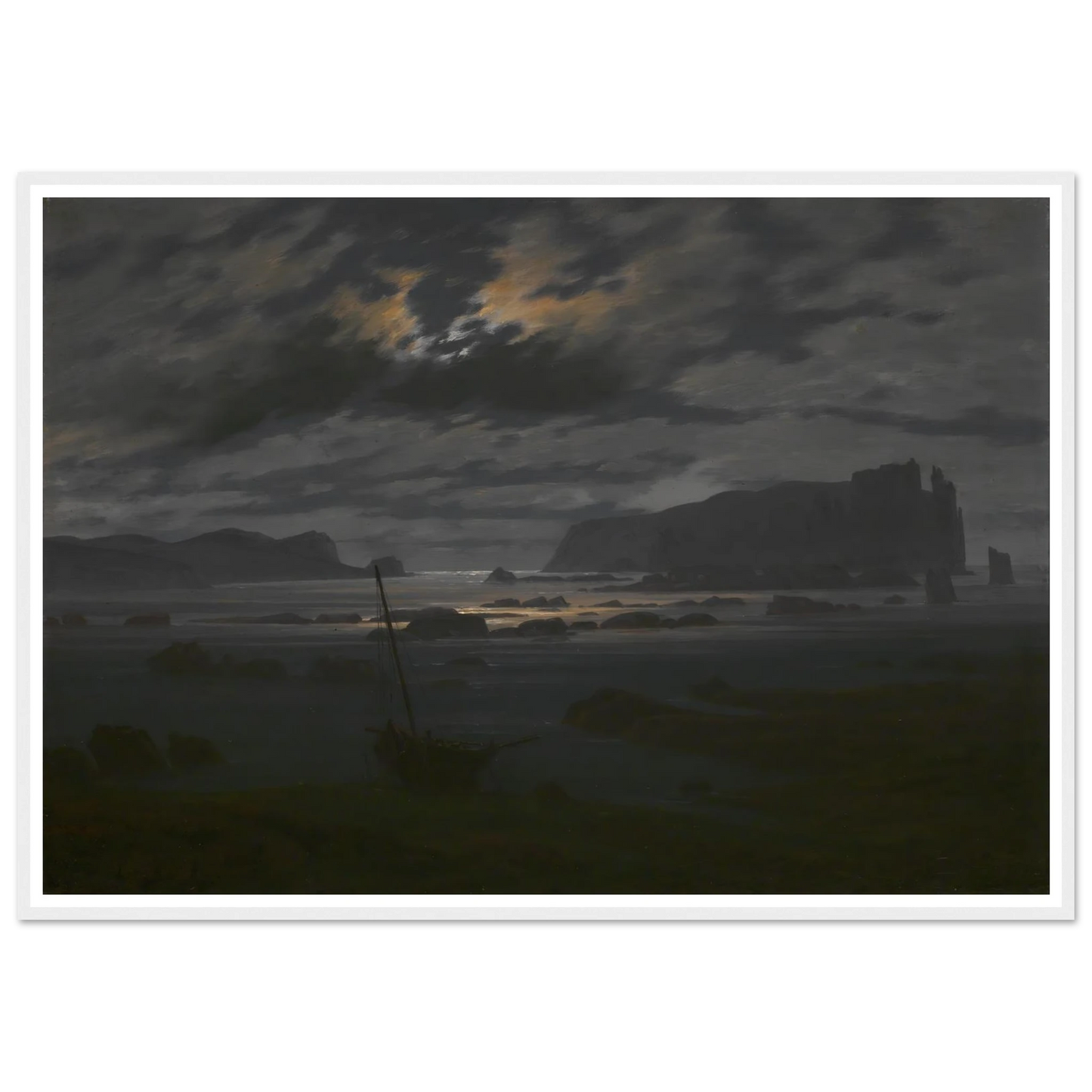 Northern Sea in the Moonlight Art Print | Caspar David Friedrich - Framed Poster - 30x40 cm / 12x16″ - Black frame