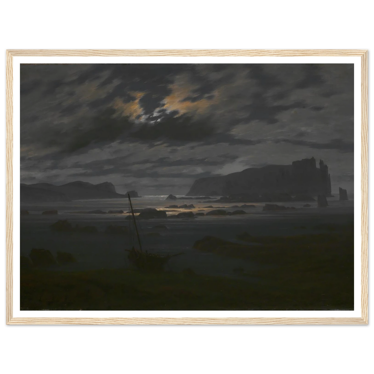 Northern Sea in the Moonlight Art Print | Caspar David Friedrich - Framed Poster - 30x40 cm / 12x16″ - Black frame