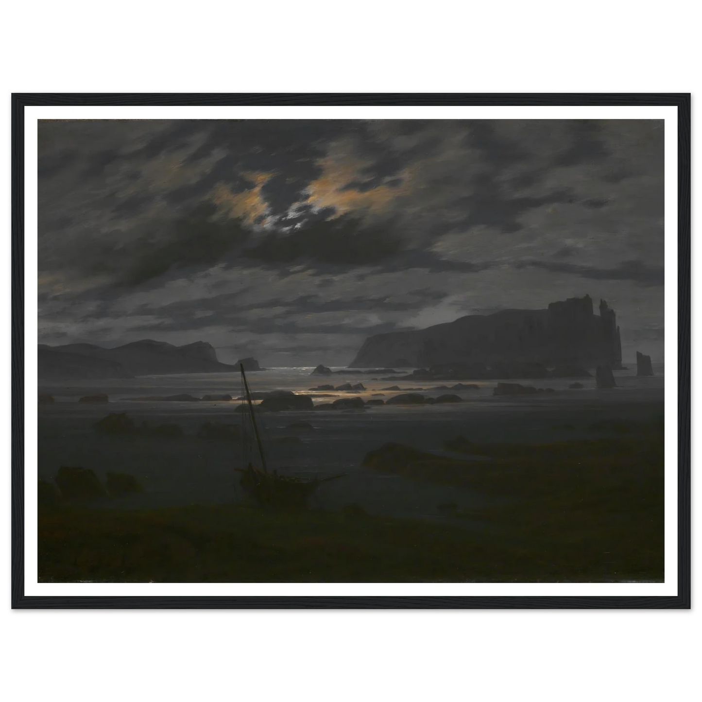 Northern Sea in the Moonlight Art Print | Caspar David Friedrich - Framed Poster - 30x40 cm / 12x16″ - Black frame