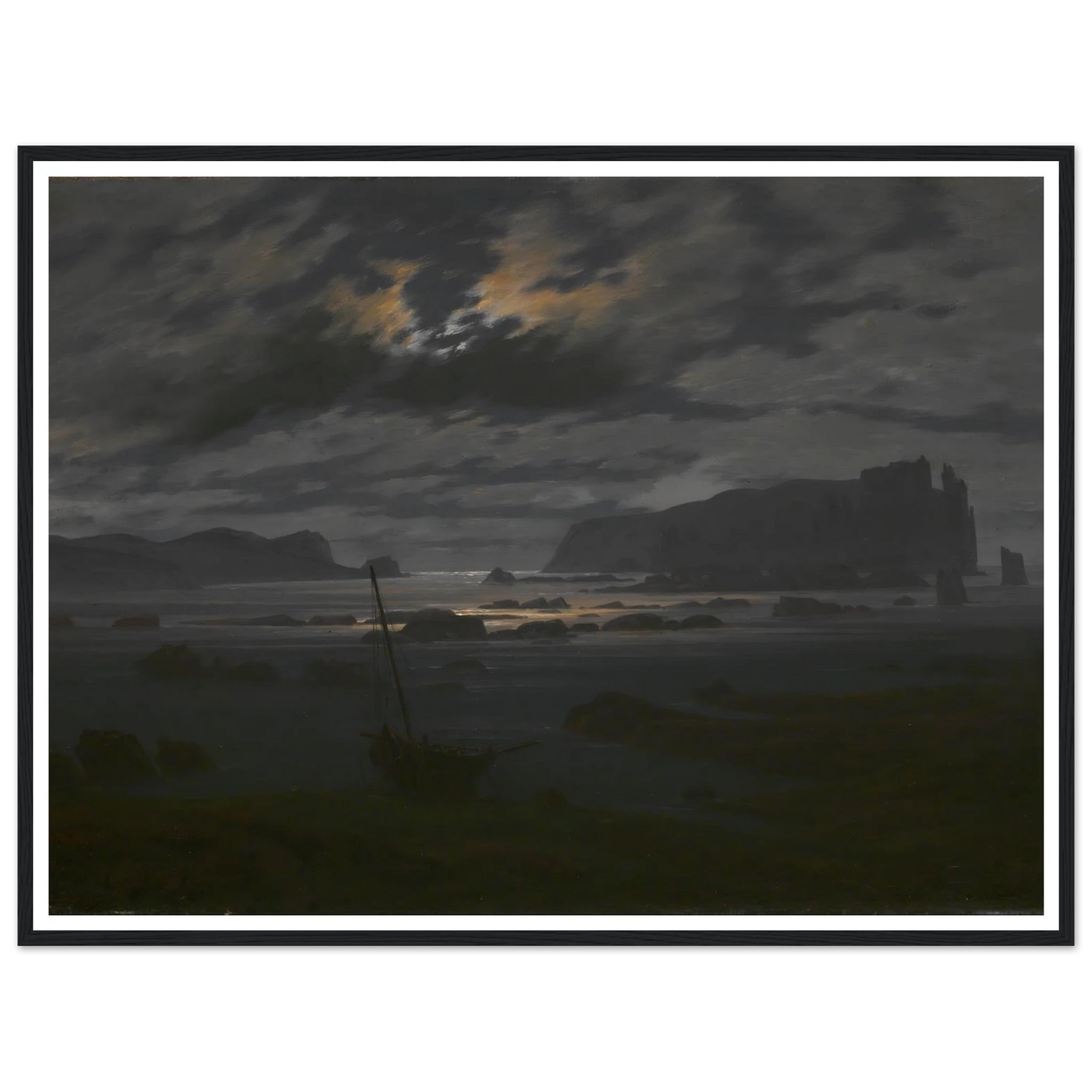 Northern Sea in the Moonlight Art Print | Caspar David Friedrich - Framed Poster - 30x40 cm / 12x16″ - Black frame