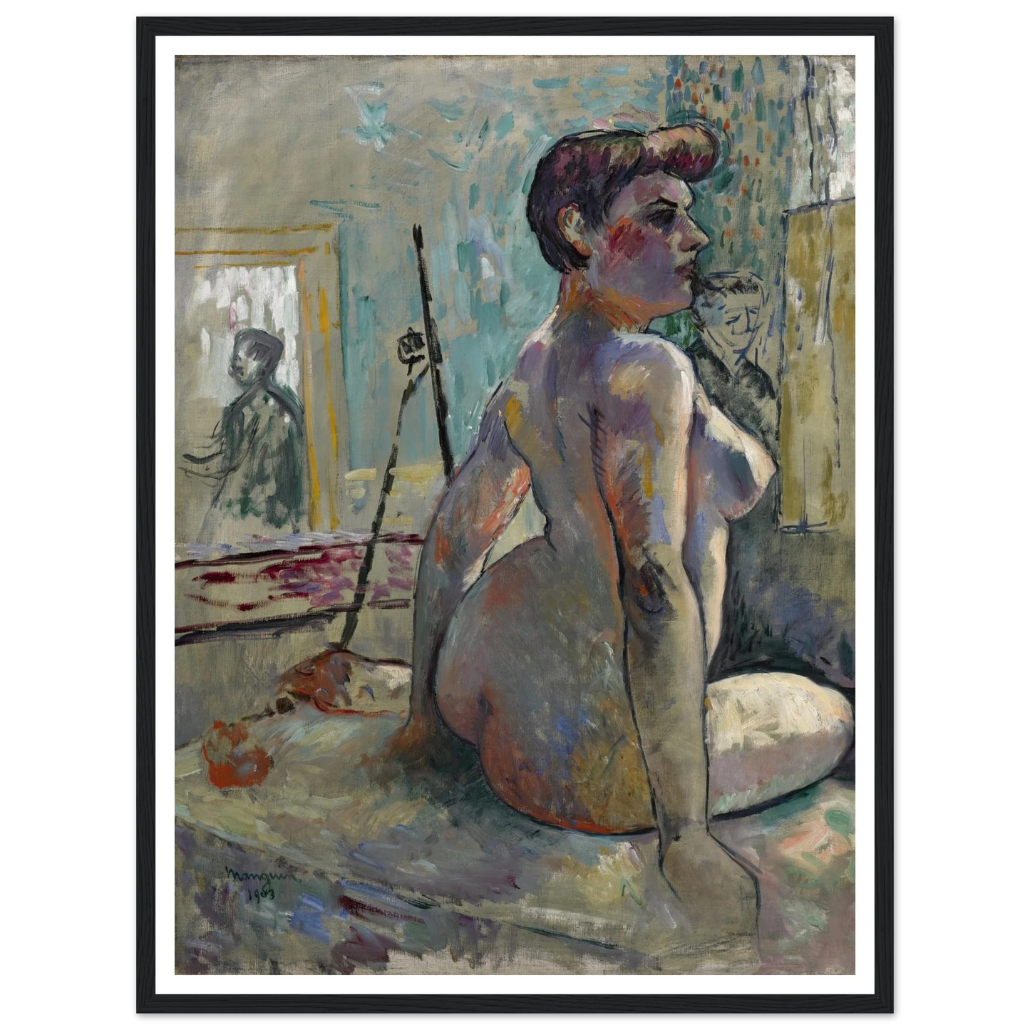 Nu à l’atelier (La Croupe, Rue Boursault) (1903) Art Print | Henri Manguin - Framed Poster - 30x40 cm / 12x16″ - Black frame