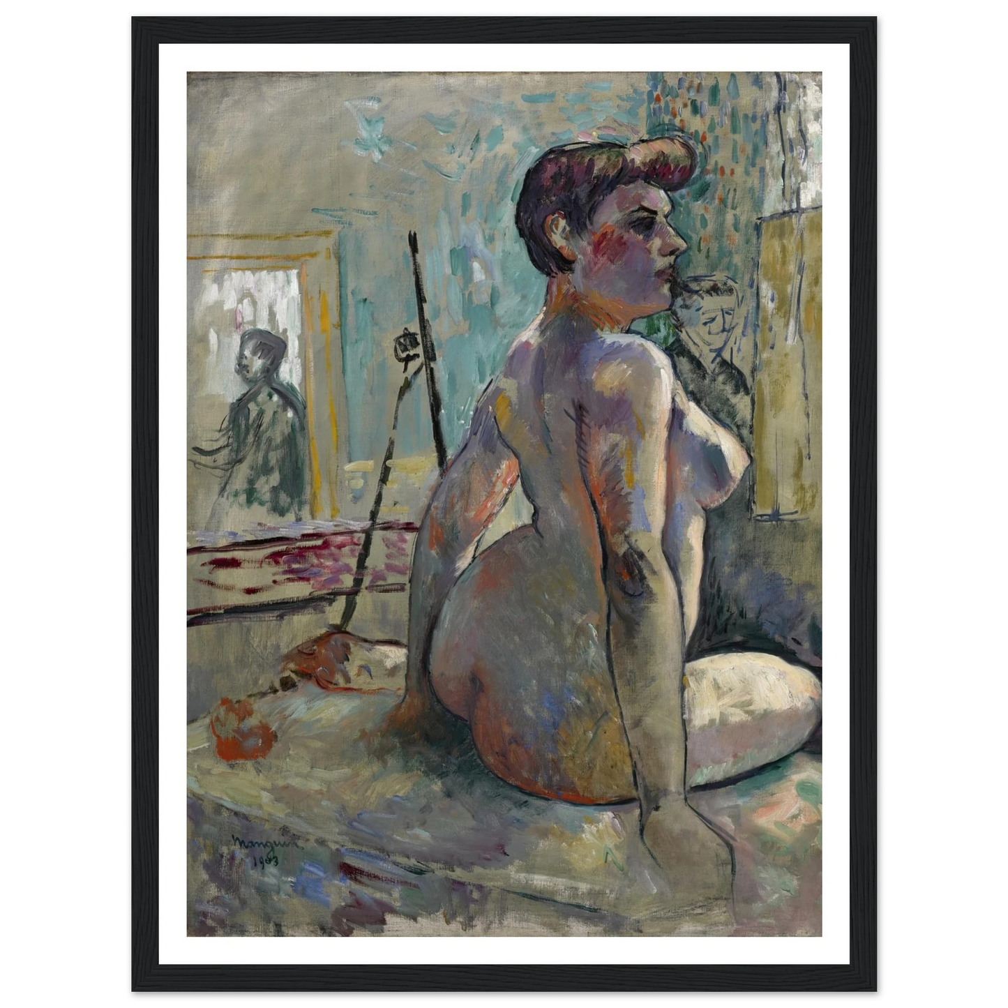 Nu à l’atelier (La Croupe, Rue Boursault) (1903) Art Print | Henri Manguin - Framed Poster - 30x40 cm / 12x16″ - Black frame