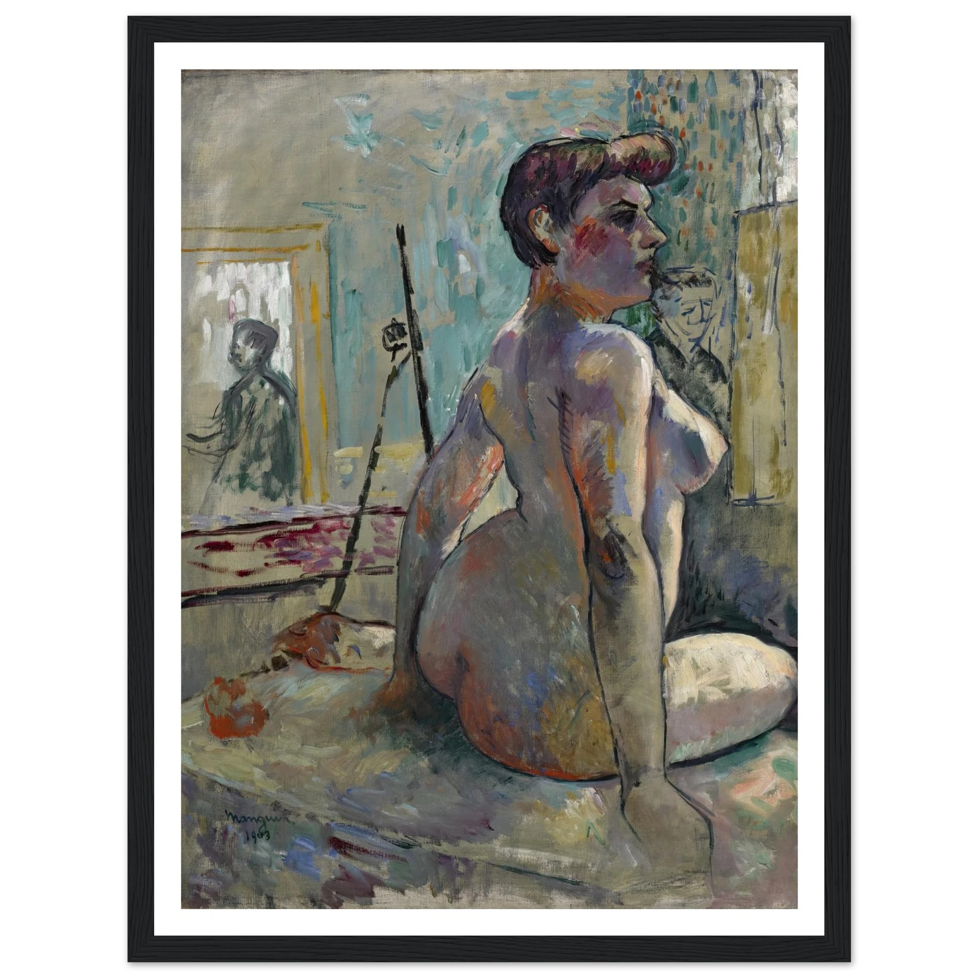 Nu à l’atelier (La Croupe, Rue Boursault) (1903) Art Print | Henri Manguin - Framed Poster - 30x40 cm / 12x16″ - Black frame
