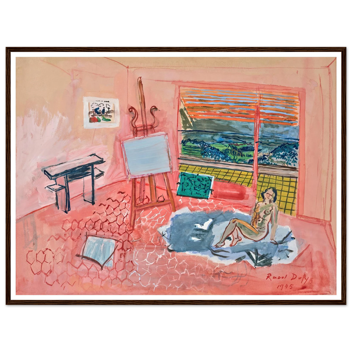 Nu dans l’atelier rouge de Vence (1945) Art Print | Raoul Dufy - Framed Poster - 30x40 cm / 12x16″ - Black frame