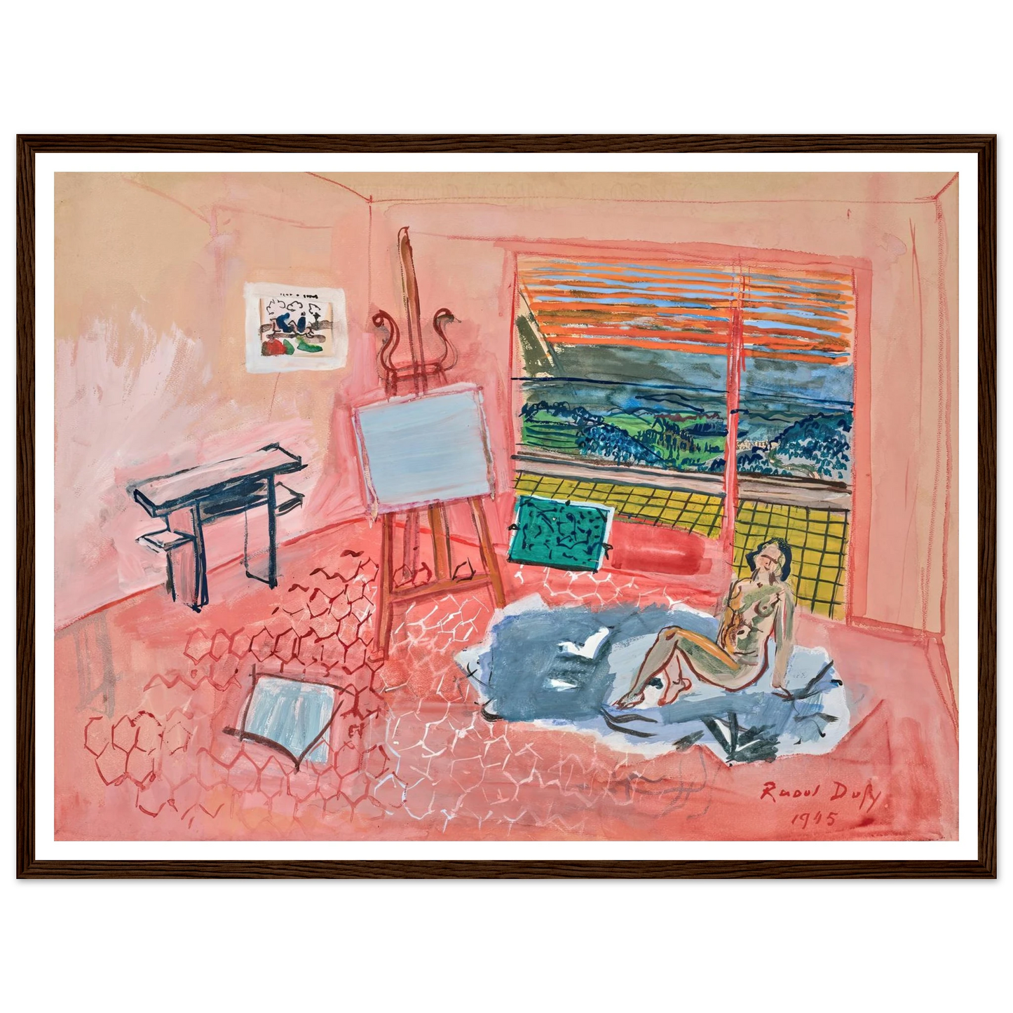 Nu dans l’atelier rouge de Vence (1945) Art Print | Raoul Dufy - Framed Poster - 30x40 cm / 12x16″ - Black frame