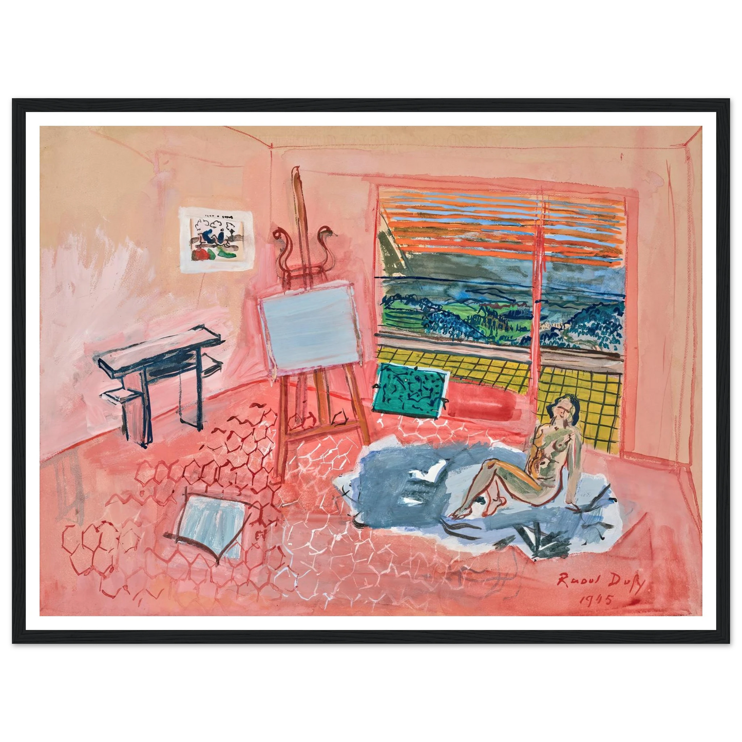 Nu dans l’atelier rouge de Vence (1945) Art Print | Raoul Dufy - Framed Poster - 30x40 cm / 12x16″ - Black frame