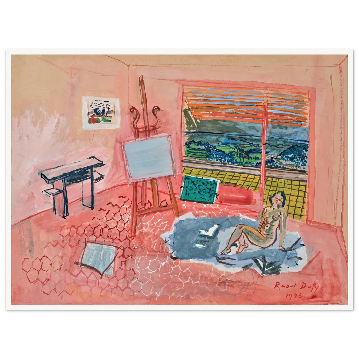 Nu dans l’atelier rouge de Vence (1945) Art Print | Raoul Dufy - Framed Poster - 30x40 cm / 12x16″ - Black frame