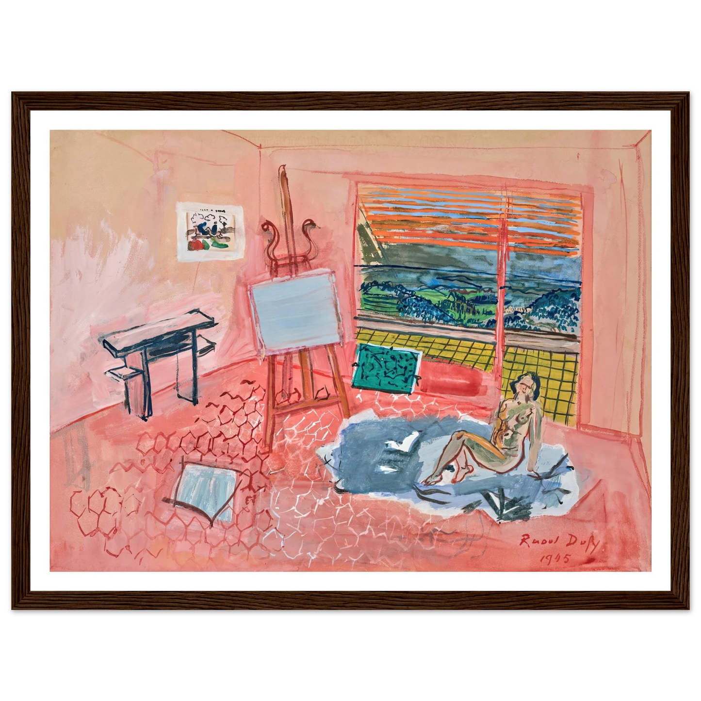 Nu dans l’atelier rouge de Vence (1945) Art Print | Raoul Dufy - Framed Poster - 30x40 cm / 12x16″ - Black frame