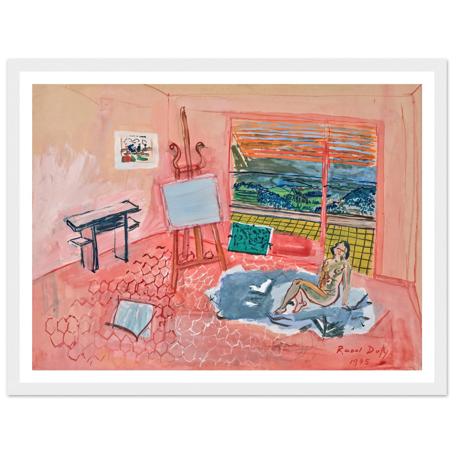 Nu dans l’atelier rouge de Vence (1945) Art Print | Raoul Dufy - Framed Poster - 30x40 cm / 12x16″ - Black frame