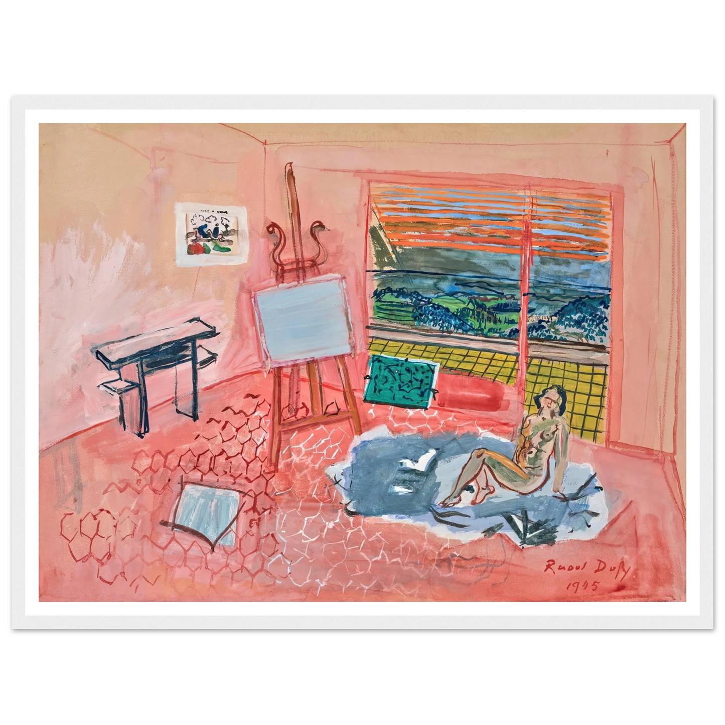 Nu dans l’atelier rouge de Vence (1945) Art Print | Raoul Dufy - Framed Poster - 30x40 cm / 12x16″ - Black frame