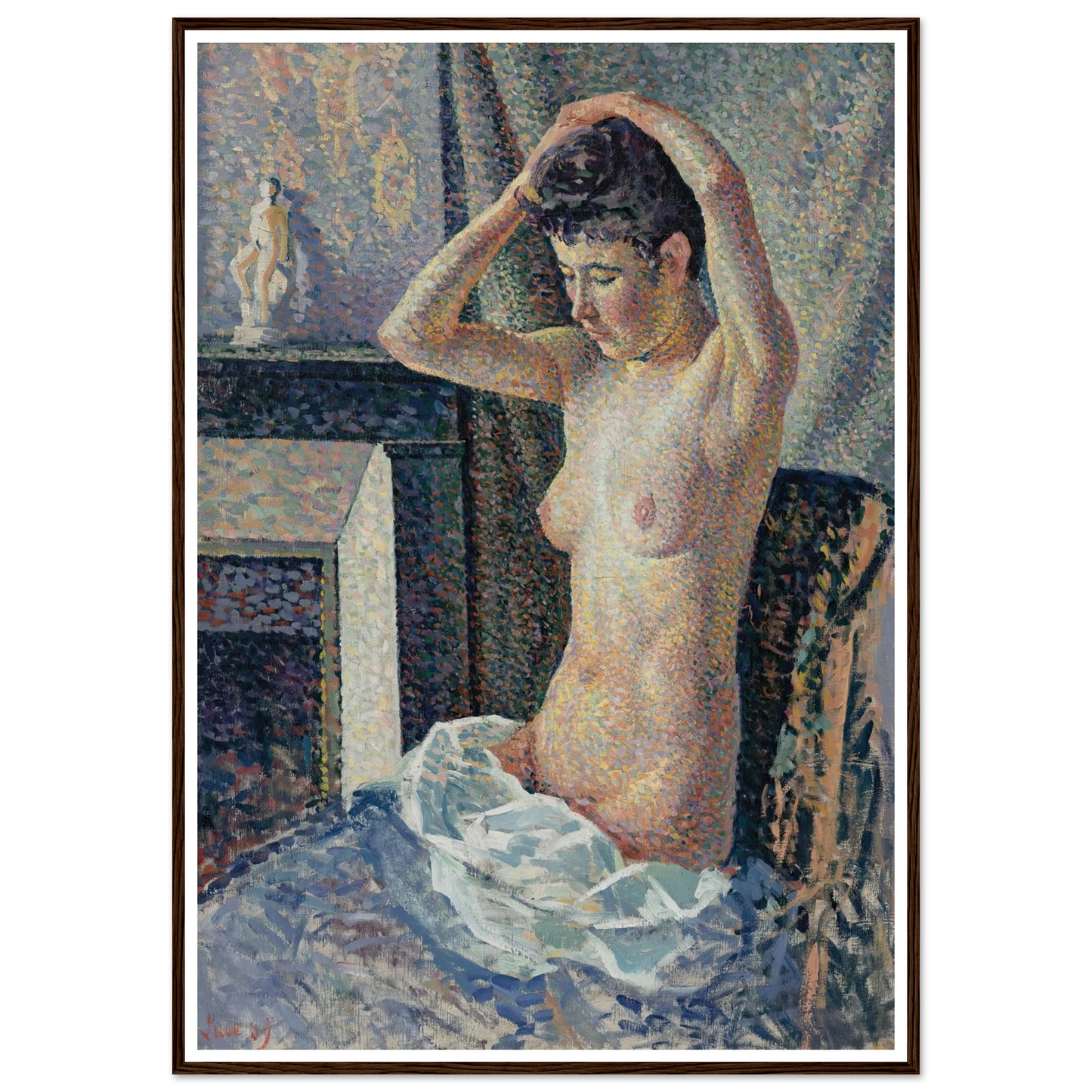 Nu se coiffant (1889) Art Print | Maximilien Luce - Framed Poster - 30x40 cm / 12x16″ - Black frame